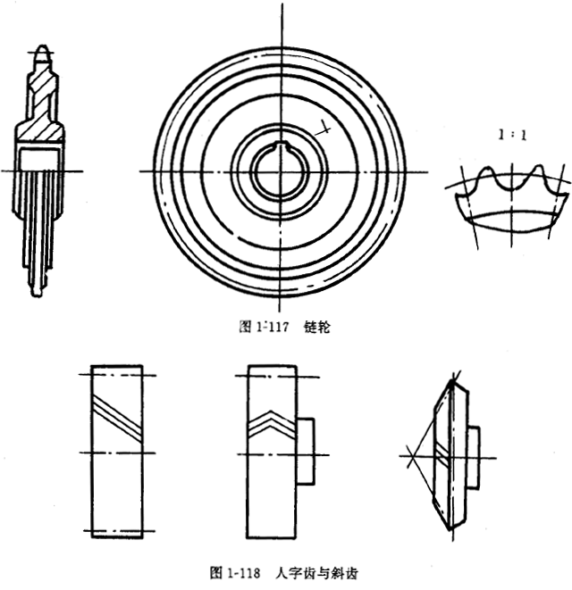 鏈輪的畫法、齒輪、蝸輪、蝸杆齧合畫法