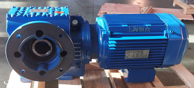 SAF67減速機 輸入配方殼電機 輸出通孔加法蘭 藍色油漆-上海恒點
