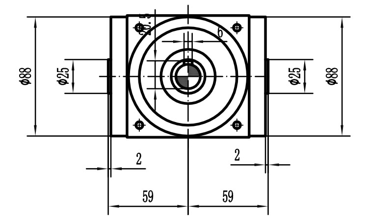 HDA09系列換向器：HDA09-2：1-E外形安裝尺寸圖1