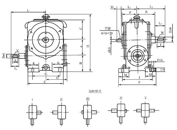 圓柱蝸杆減速器的外形、安裝尺寸及裝配形式